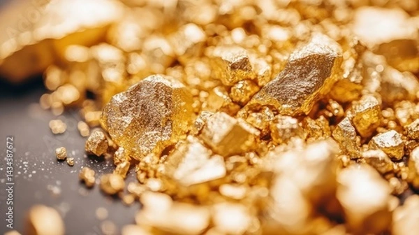 Fototapeta Close-up Gold Nuggets on Dark Surface