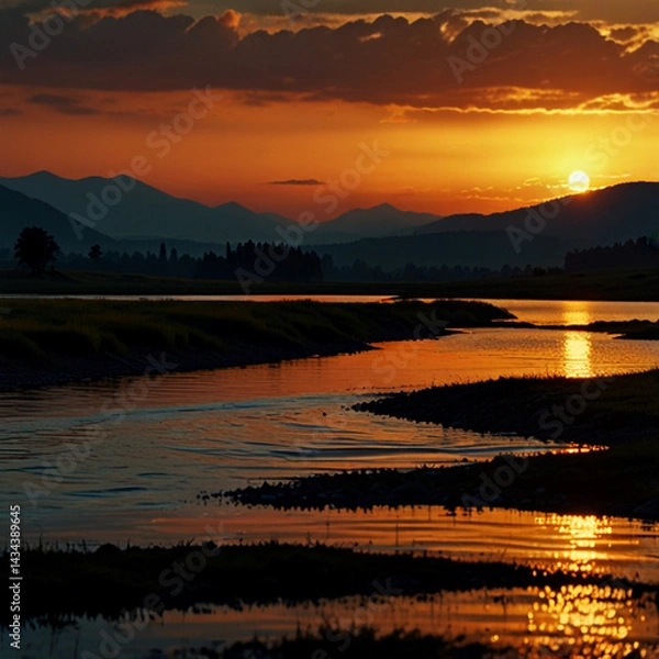 Obraz Serene Sunset Over Mountain River