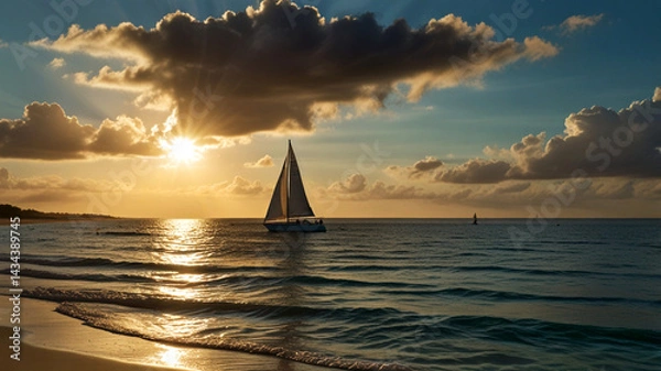 Obraz Serene Sunset Sail at Tropical Beach