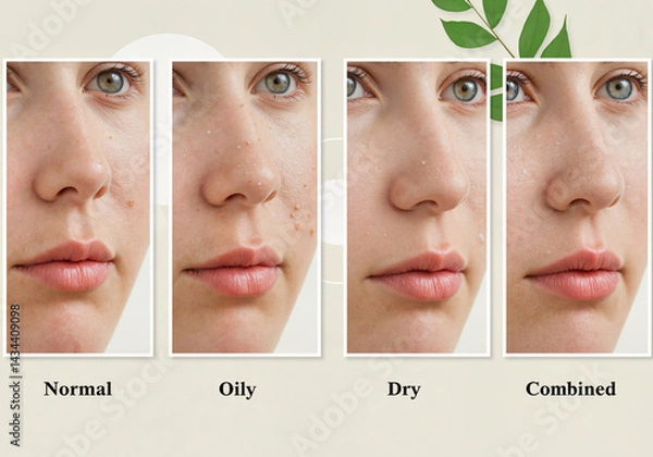 Fototapeta Skin Type Analysis: Normal, Oily, Dry, and Combined  