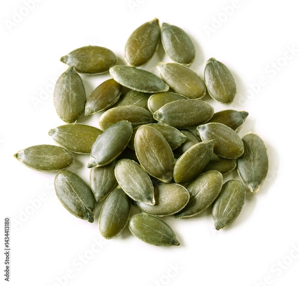 Fototapeta Pumpkin seeds isolated on a white background. Top view.