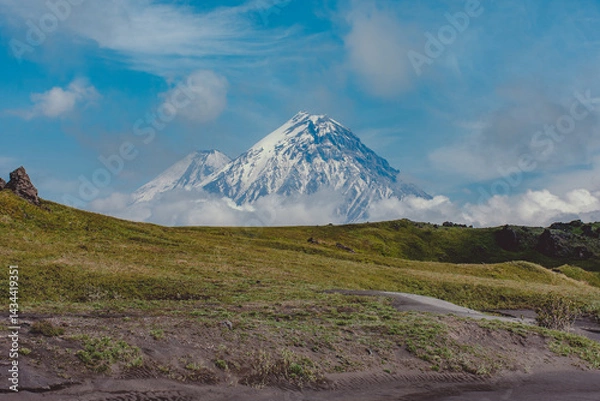 Fototapeta volcano with a clear blue sky in the background