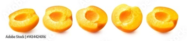 Fototapeta Fresh apricot half set isolated on white background. Collection of cut apricot pieces.