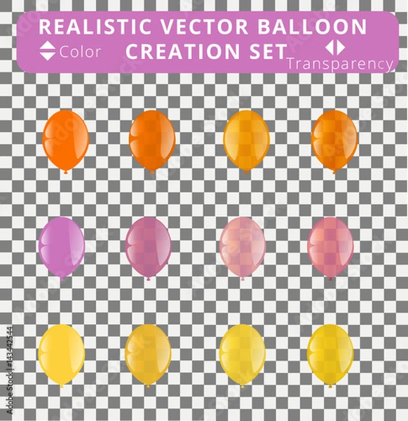 Obraz Vector 3d balloon creation set. Change color and transparency of layers and make your new balloons