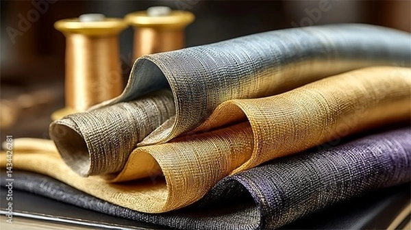 Fototapeta A stack of textile rolls and spools.