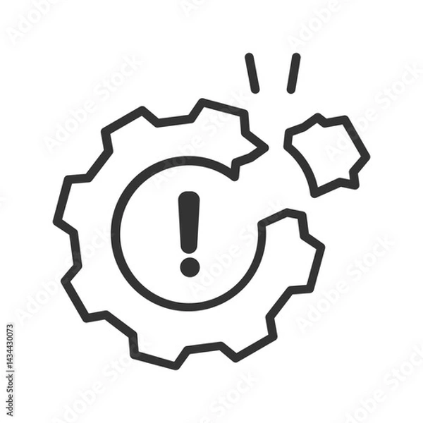 Obraz Broken gear with an exclamation mark icon vector.  symbolizing malfunction, error, or failure. suitable for various applications