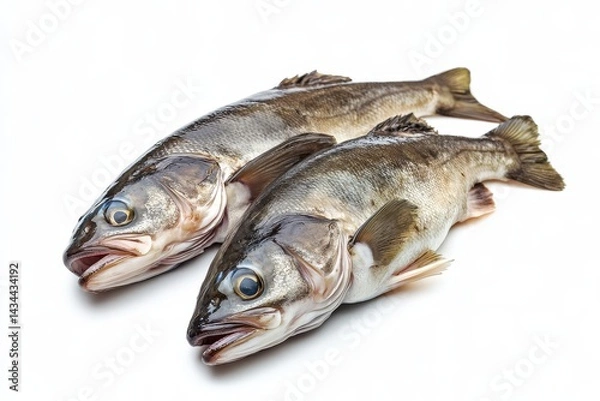 Fototapeta Two raw cod on white backdrop
