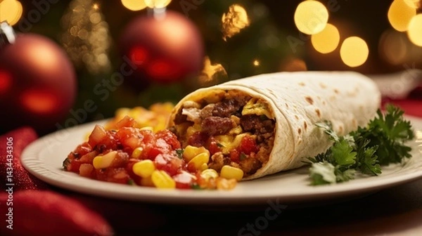 Obraz Festive Christmas breakfast burrito, brimming with flavor.