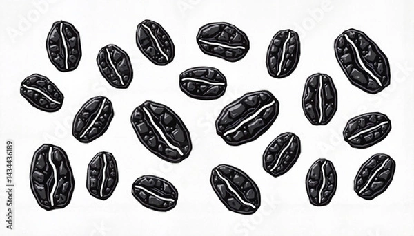Fototapeta Black coffee beans pattern on white background, rustic elegance