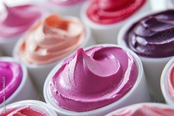 Fototapeta Zoomed in view of various lip balm products