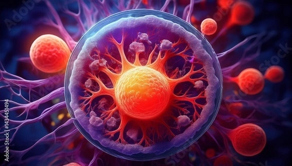 Fototapeta Multiple Myeloma concept and plasma cell cancer as a cancerous growth inside the bone marrow