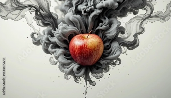 Fototapeta Organic Apple Embedded in Abstract Flowing Ink Structure