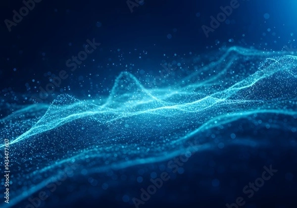 Fototapeta Abstract Blue Digital Waves Futuristic Glowing Particles, Data Visualization Background for Science, Technology and Innovation.