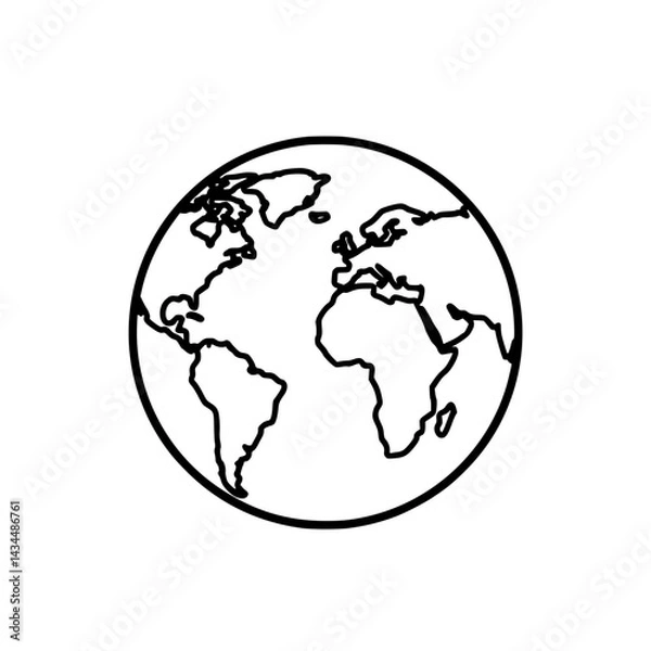 Fototapeta Earth Globe Line Icon - Simple Vector Outline in minimalistic black and white design