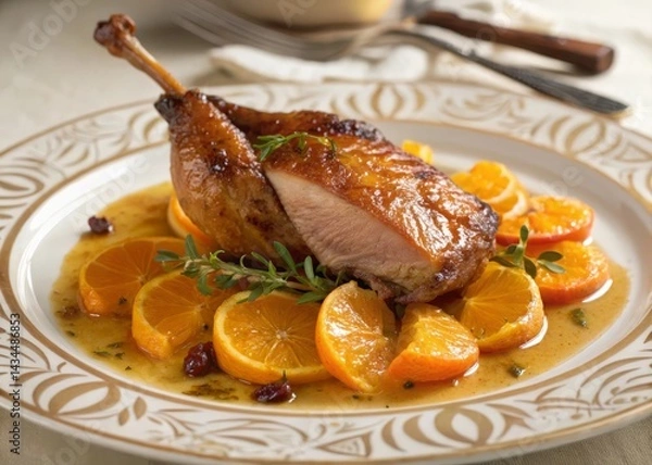 Obraz Elegant duck a l’orange with citrus glaze gourmet restaurant food presentation fine dining close-up culinary art