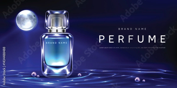 Fototapeta Perfume bottle on night water surface background