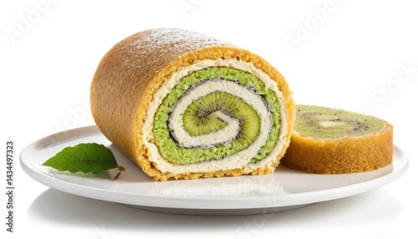 Obraz Sponge cake with pandan and vanilla flavors served on a plate.