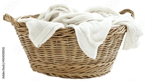 Obraz Wicker laundry basket filled with white towels