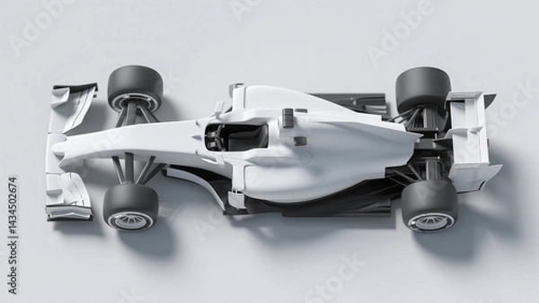 Fototapeta white formula 1 car top view on white background.
