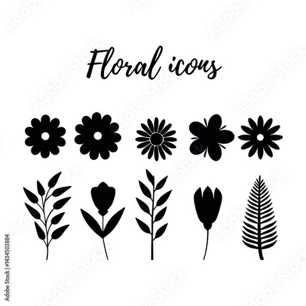 Obraz Simple Black Silhouette Flower Icons Collection
