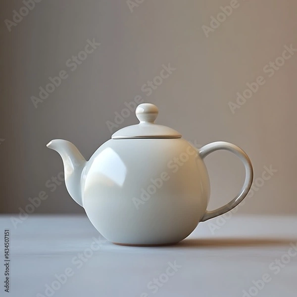 Fototapeta Elegant white teapot on a minimalist table with soft lighting, showcasing simplicity and design