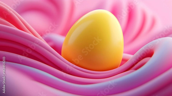 Obraz Yellow And Pink Easter Egg Levitating On Soft Pink Fabric