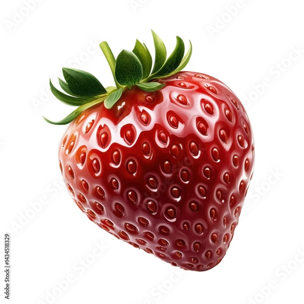 Fototapeta Ripe, red strawberry showing glossy surface and seeds on transparent background