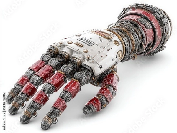 Fototapeta Futuristic robotic hand with intricate mechanical details and design elements.