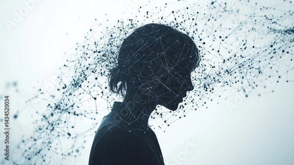 Fototapeta Artificial Intelligence Meets the Mind – Abstract Face with Algorithmic Flow