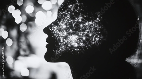 Fototapeta Digital Mind: Abstract Human Face Merged with Algorithmic Patterns