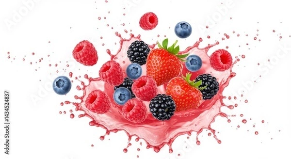 Fototapeta Berry Splash: Freshness and Energy - Juicy berries bursting with flavor and energy. Represents health, vitality, refreshment, sweetness, and natural goodness