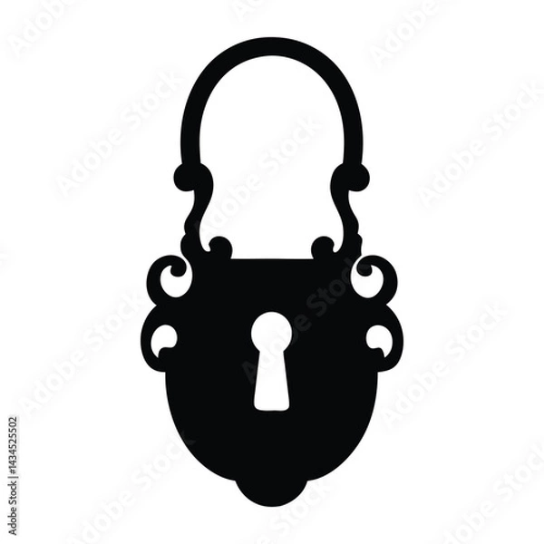 Fototapeta "Vintage Ornate Padlock Silhouette with Intricate Details and Central Keyhole, Decorative Security Concept, Antique Lock Design, Classic Symbol of Protection and Privacy