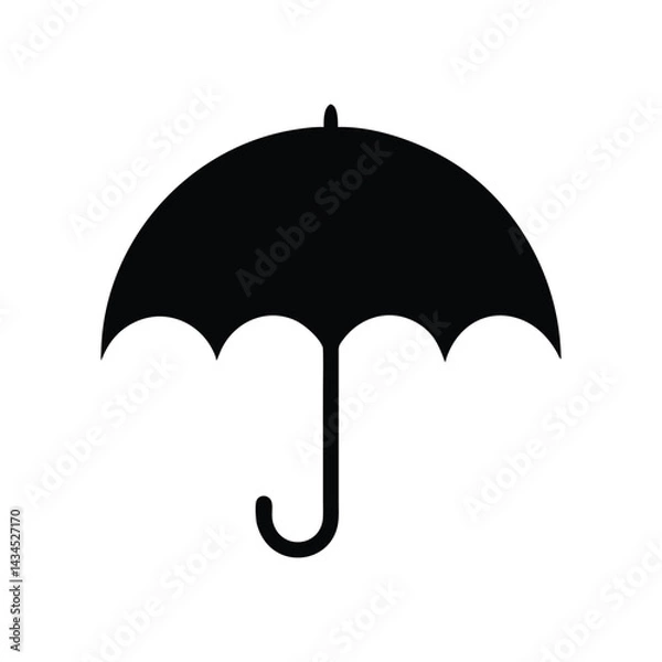 Fototapeta Black Umbrella Silhouette with Curved Handle and Scalloped Canopy, Minimalist Weather Protection Symbol, Rain and Sun Shield Icon. Black Umbrella Silhouette