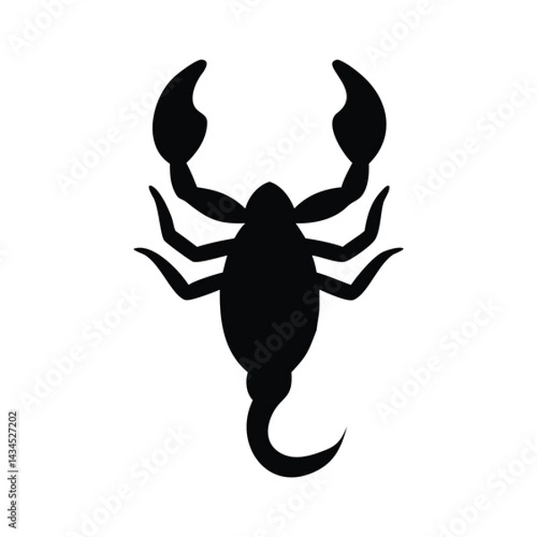 Fototapeta Black Scorpion Silhouette on White Background, Isolated Arachnid Illustration, Venomous Tail Curve, Strong Pincers, Dangerous Wildlife Symbol, Iconic Desert Predator Representation