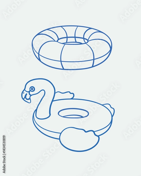 Fototapeta Hand-drawn inflatable pool ring Illustrations. Line art, ink, minimalist style. Vector illustration. Summer collection.