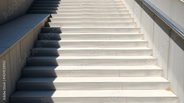Obraz Architectural White Stairs Ascending in Sunlight - Abstract Urban Design for Modern Buildings, Construction Projects and Step-by-Step Guides, Conveying Minimalism.