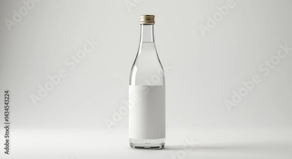 Fototapeta Elegant Clear Glass Sake Bottle with Gold Cap on White Background for Product Display and Ads
