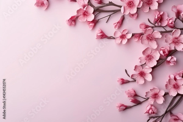 Fototapeta Cherry Blossom Flowers Border, Cherry Blossom Background, Cherry Blossom Frame, Flowers Frame, Sakura Frame Digital Paper, Flowers Banner, Spring Border Frame, wedding invitation, greeting cards