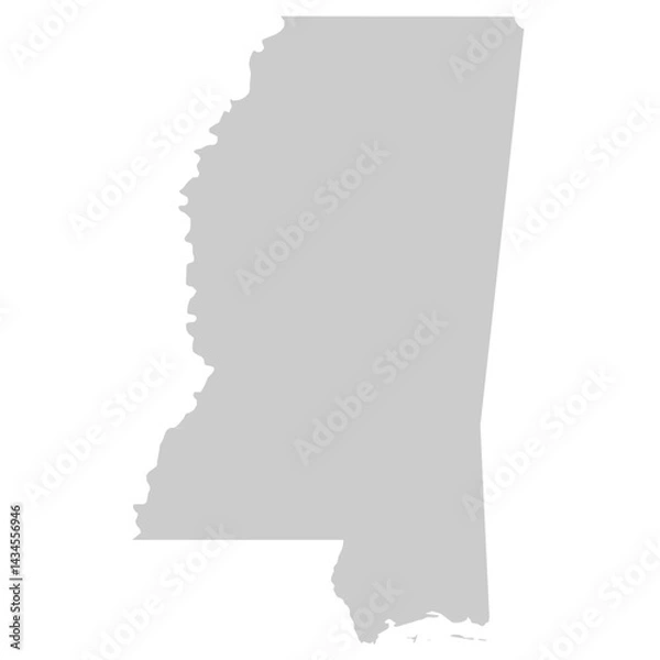 Fototapeta Mississippi, MS - grey silhouette map of US state. Vector illustration