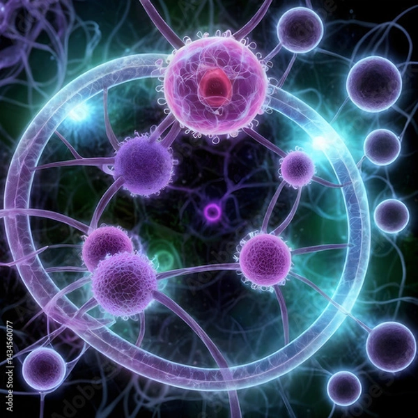Fototapeta Microscopic Network of Glowing Cells