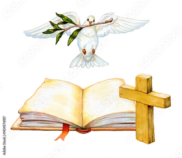 Fototapeta Holy book with cross and dove