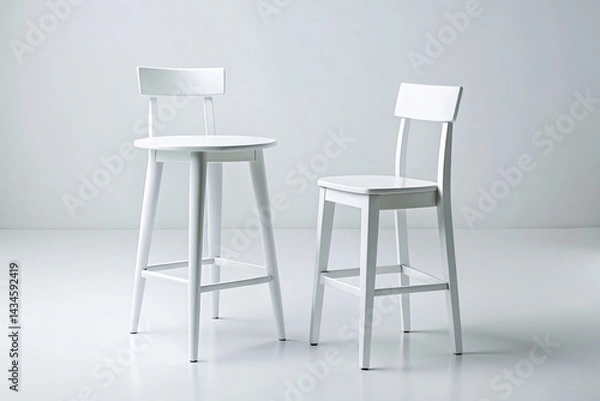 Fototapeta Elegant White Stool and Chair Set - High-Resolution Studio Shot