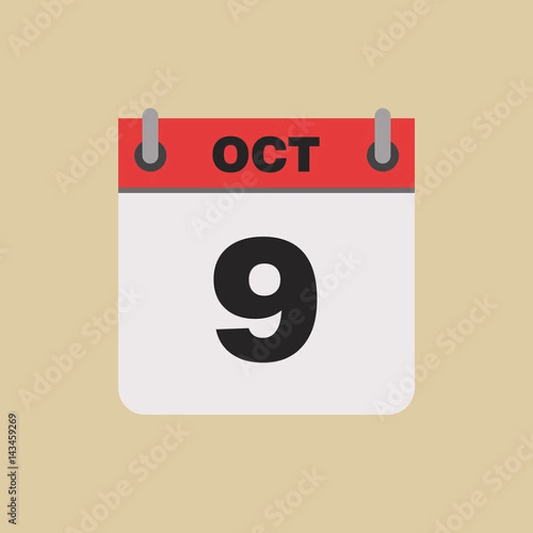 Obraz calendar flipping date time day month October simple flat vector illustration application app logo icon