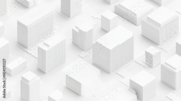 Fototapeta This image is a computer-generated 3D representation of a contemporary, spotless white city set against a white backdrop