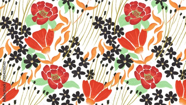 Obraz Hand draw flowers pattern design. Seamless exotic leaves pattern. Textile print pattern