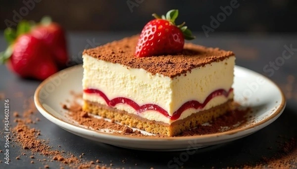 Fototapeta Rich and decadent tiramisu, dusted with cocoa powder , culinary, tiramisu