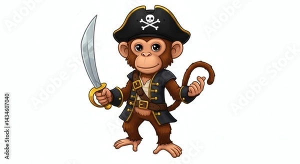 Fototapeta Pirate Monkey A mischievous monkey wearing a pirate hat and holding a sword. on white background