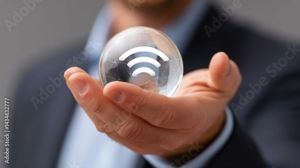 Obraz A person interacts with a virtual globe displaying connected networks, highlighting global business communication in the digital age.