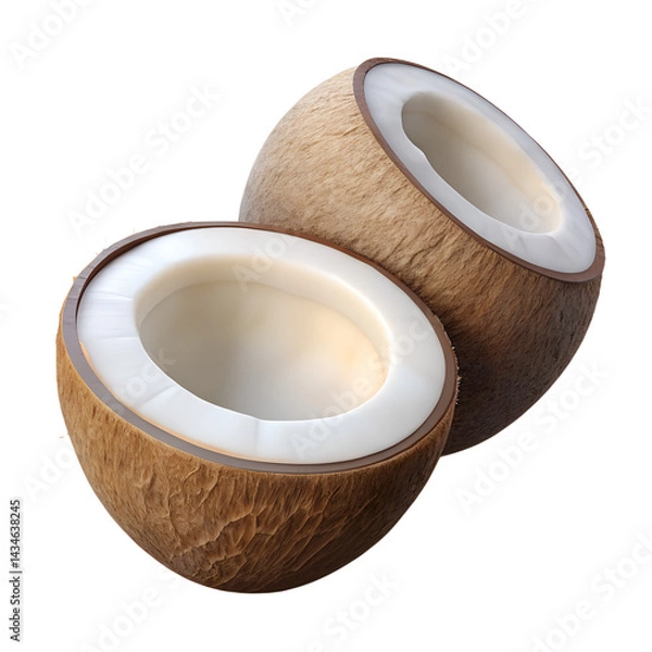 Obraz 3D realistic open coconut halves closeup