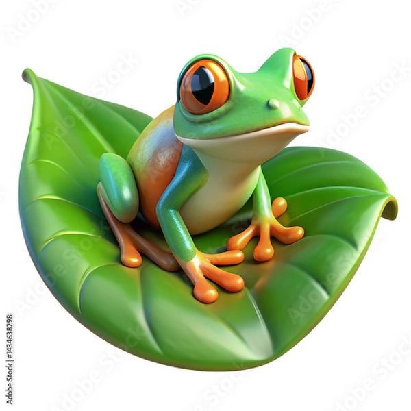 Obraz Cute 3D tropical frog sitting on leaf